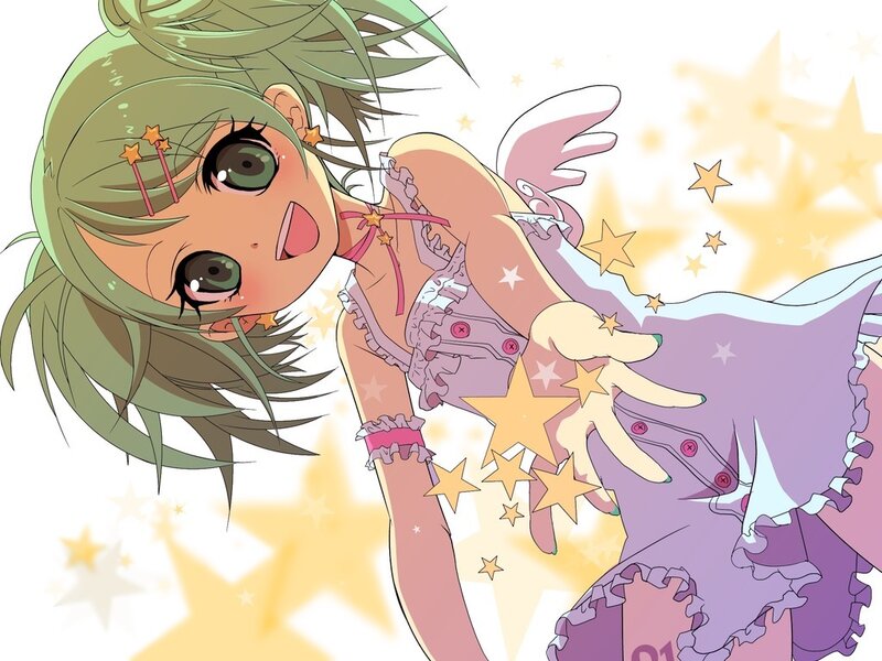 green-haired anime girl with stars