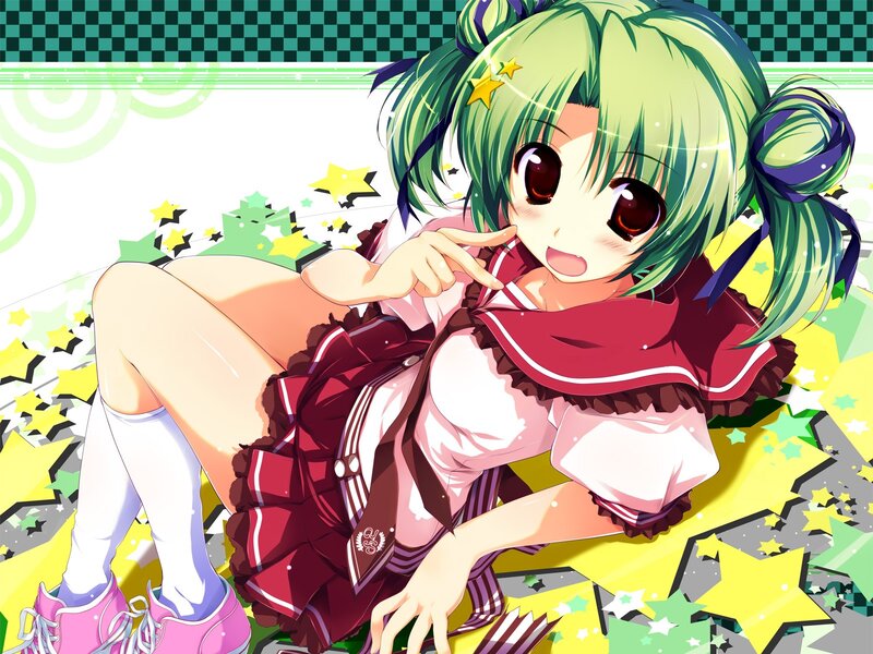green-haired anime girl with stars