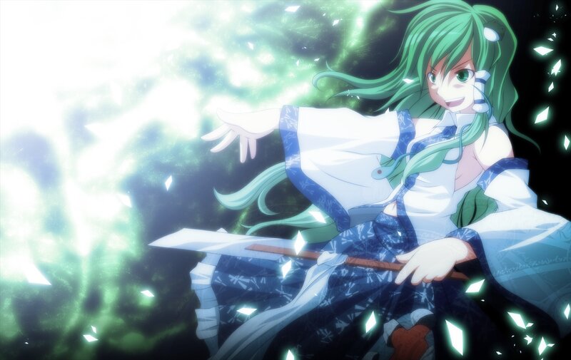 green-haired anime girl with sword