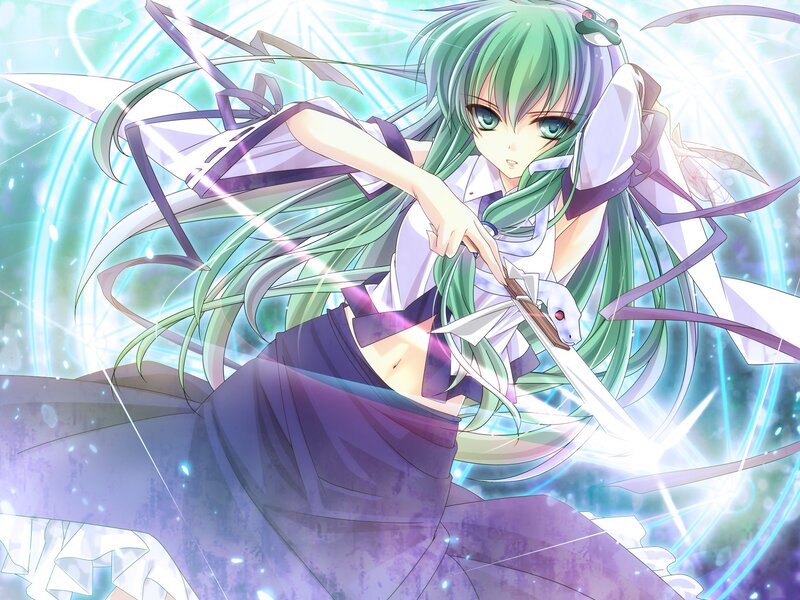green-haired anime girl with sword