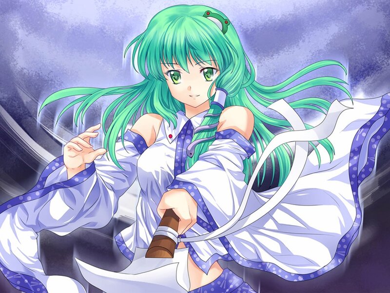 green-haired anime girl with sword