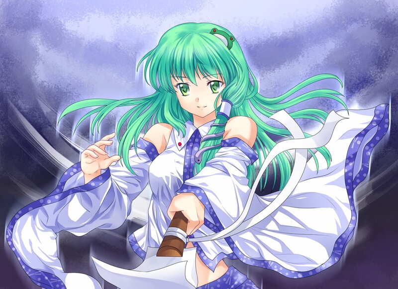 green-haired anime girl with sword