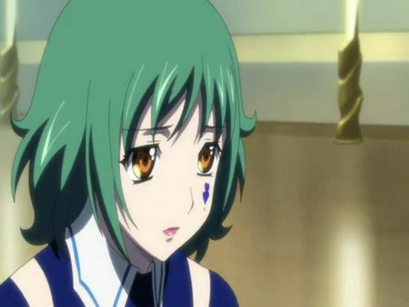 green-haired anime girl with tear