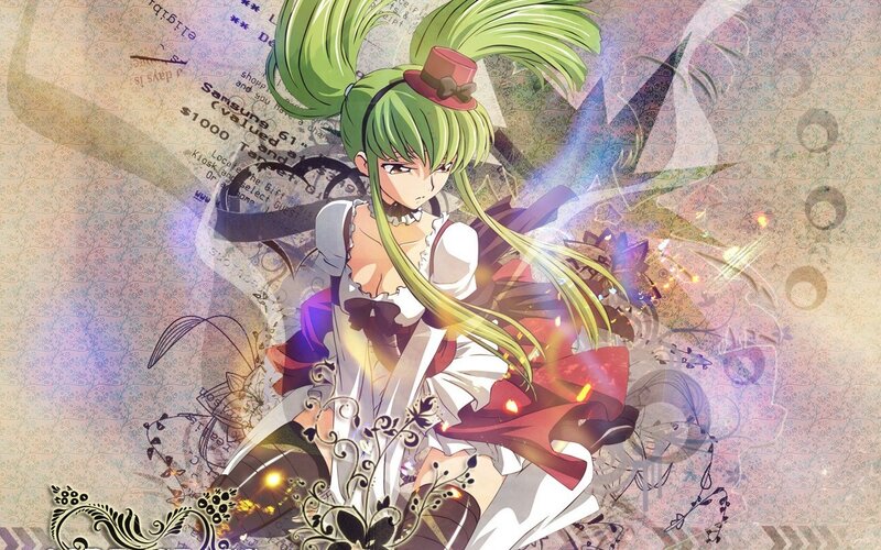 green-haired anime girl with top hat