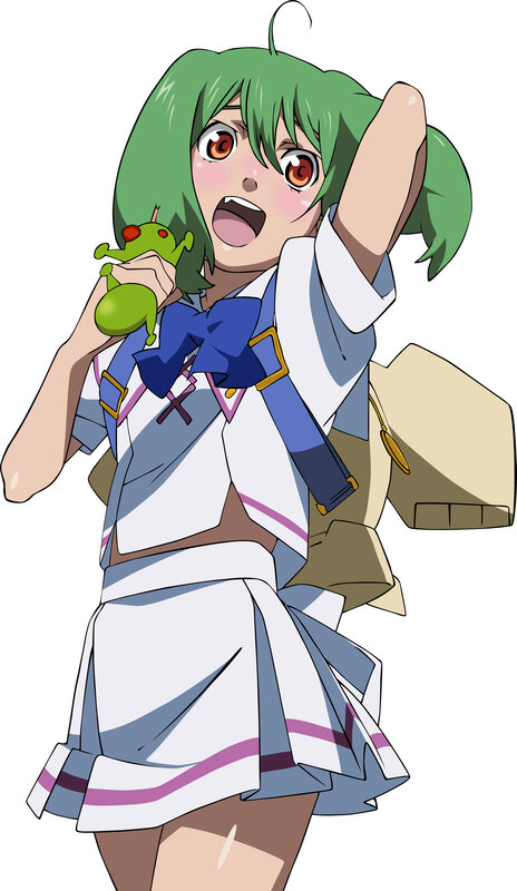green-haired anime girl with toy
