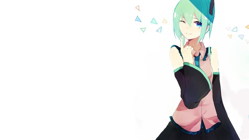 green-haired anime girl with triangles
