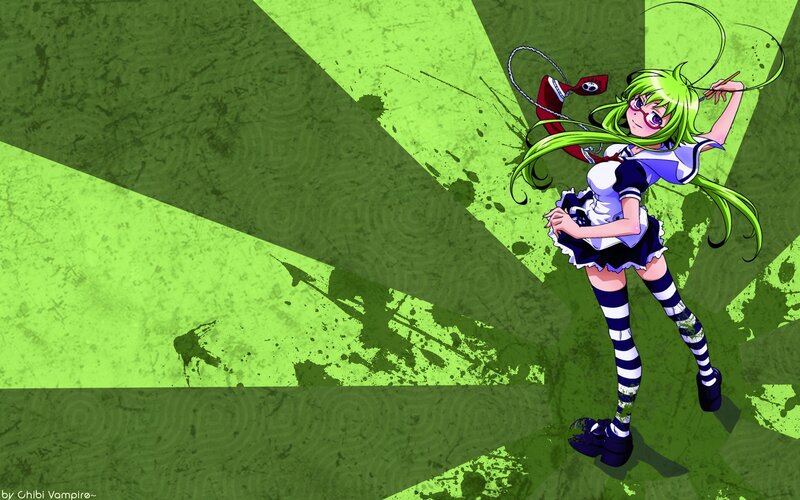 green-haired anime girl with whip