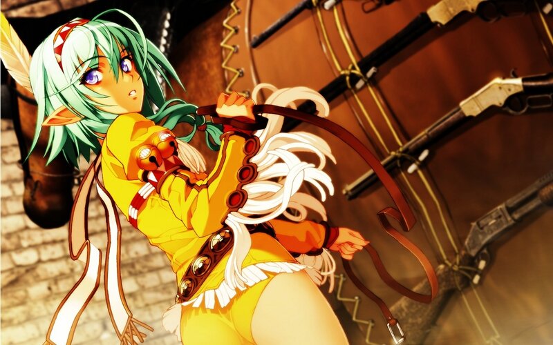 green-haired anime girl with whip