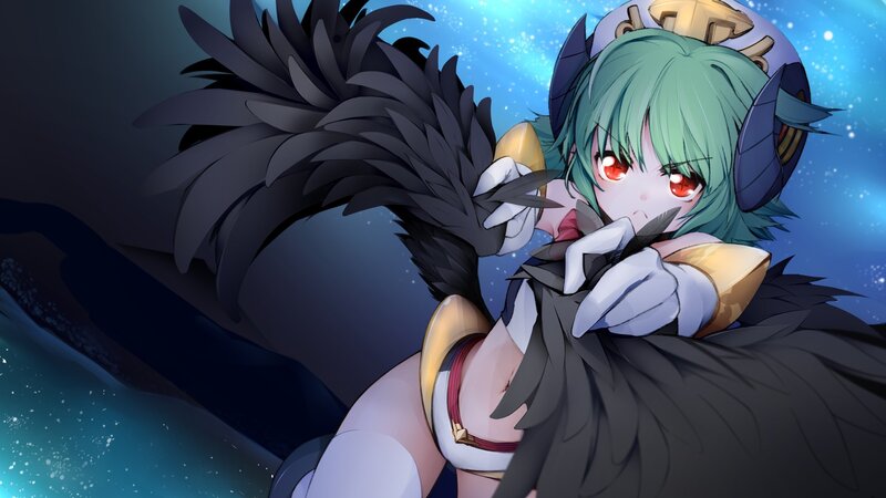 green-haired anime girl with wings