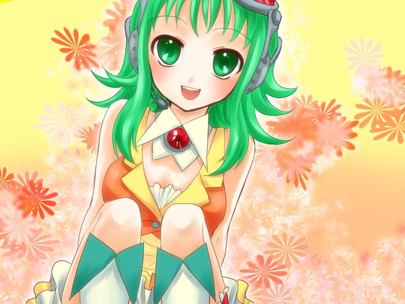 Green-haired Anime Girl — Yellow, Cheerful, Headset