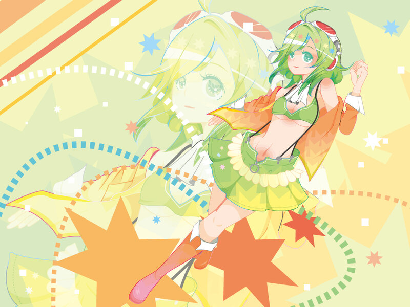 Green-haired Anime Girl — Yellow, Energetic, Stars