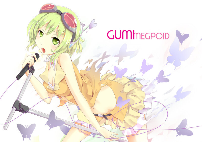 Green-haired Anime Girl — Yellow, Playful, Microphone