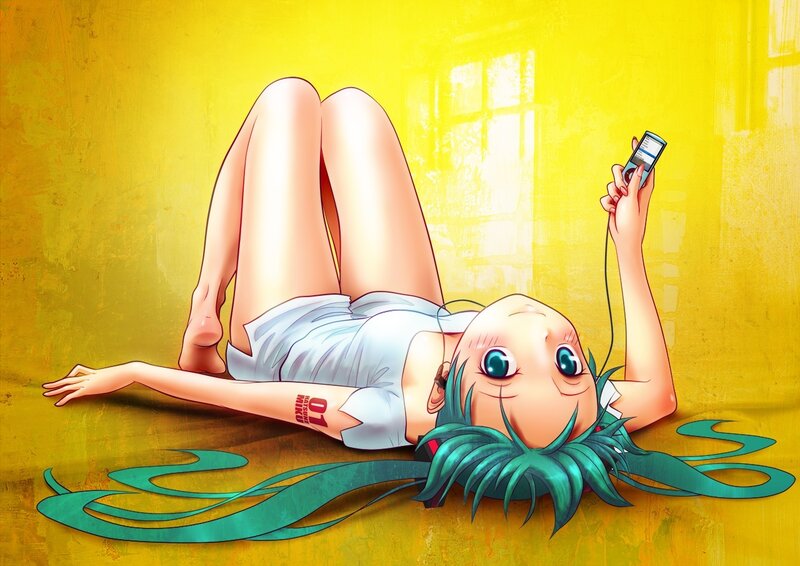 Green-haired Anime Girl — Yellow, Relaxed, Ipod