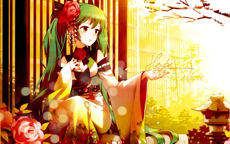 Green-haired Anime Girl — Yellow, Serene, Spring