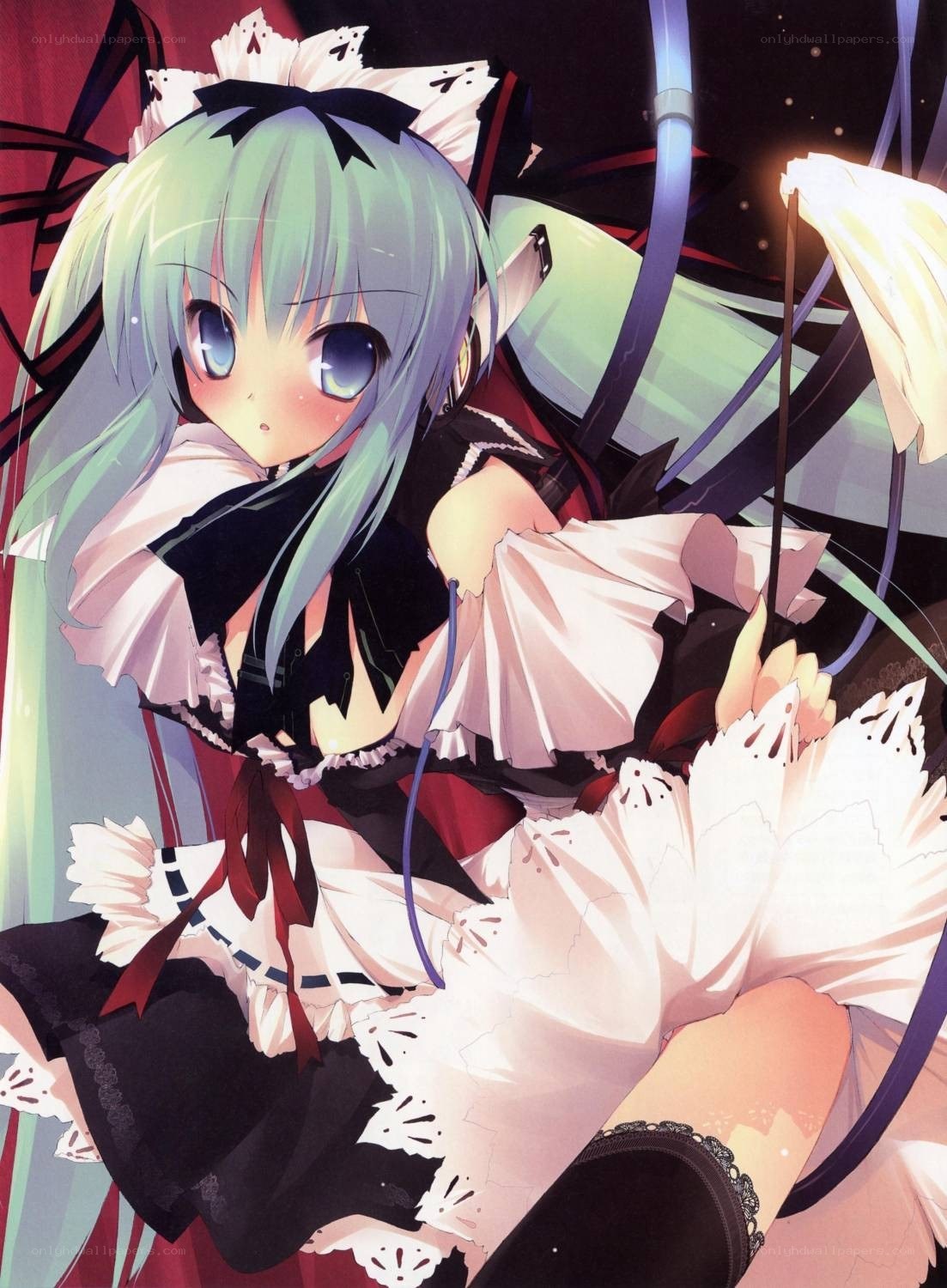 green-haired anime maid