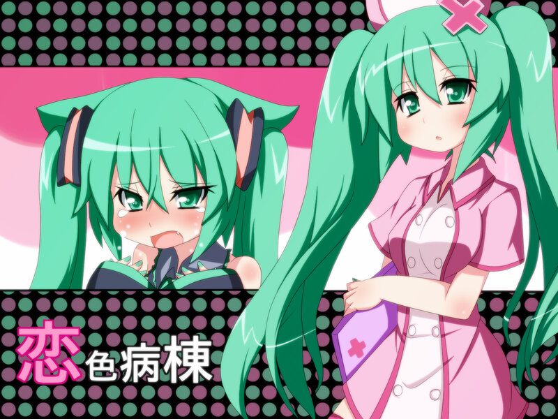 Green-haired anime nurse characters
