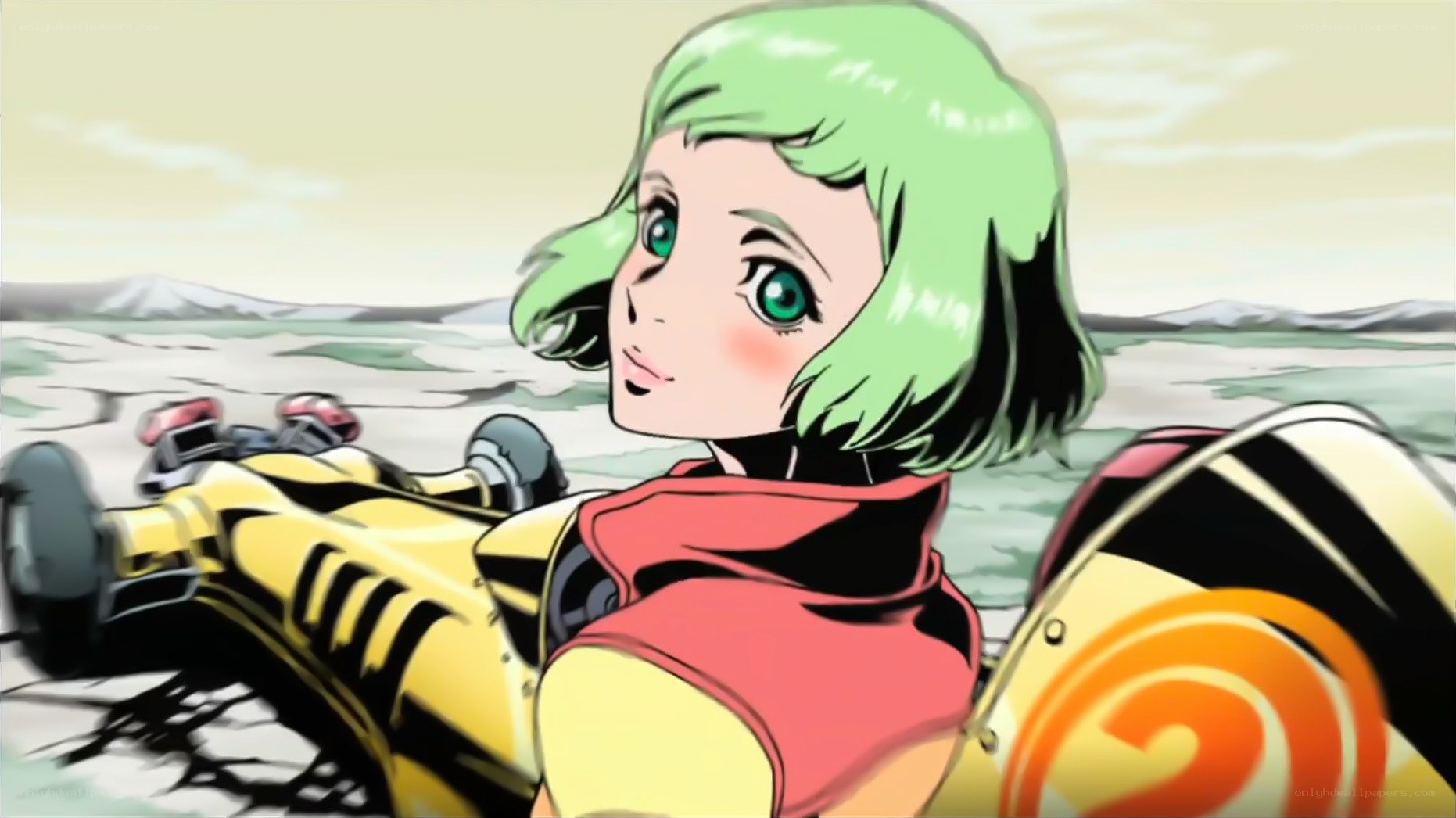 green-haired anime racer