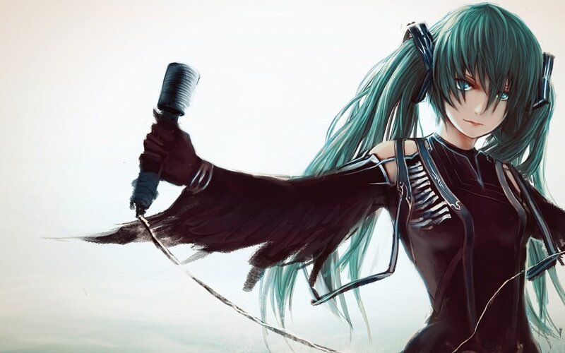 green-haired anime singer with microphone