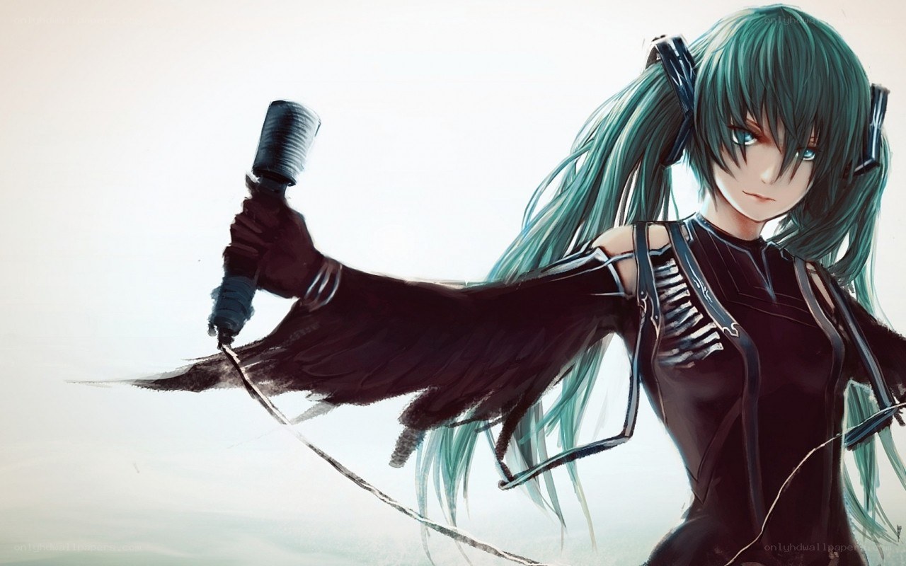 green-haired anime singer with microphone