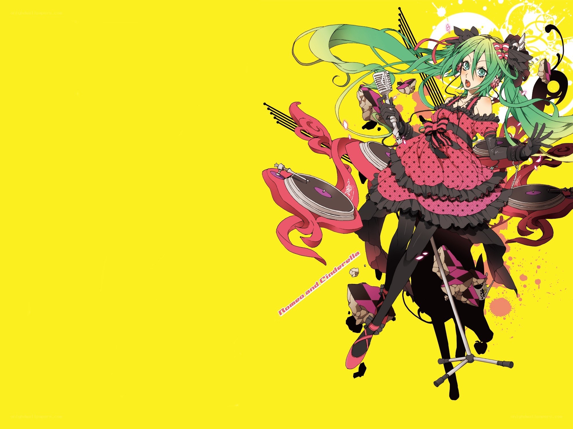 green-haired anime singer with microphone