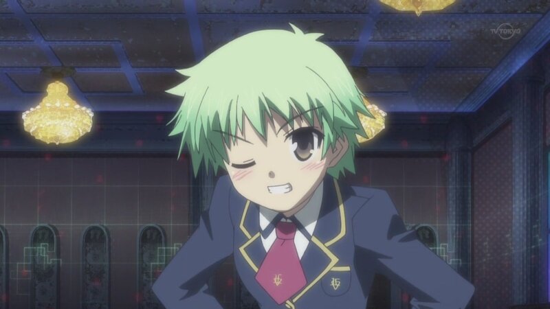green-haired anime student