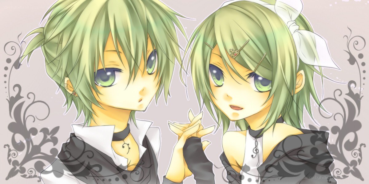 green-haired anime twins