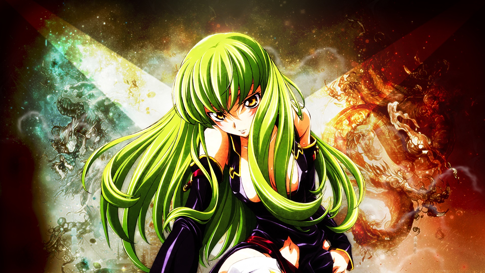green-haired anime warrior