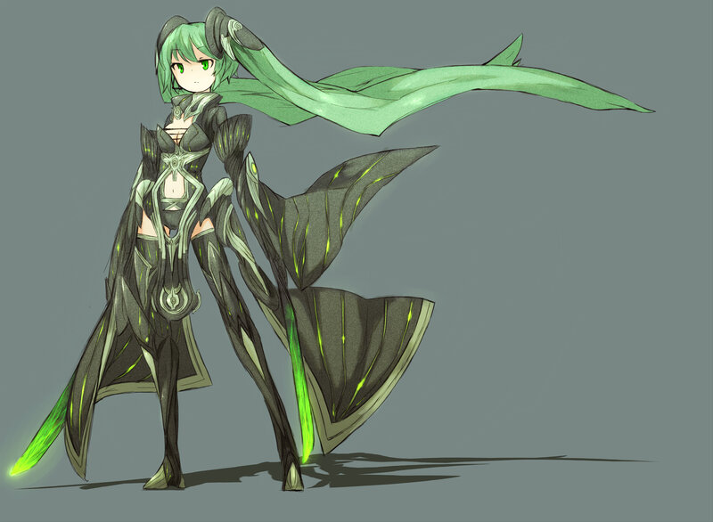 green-haired anime warrior