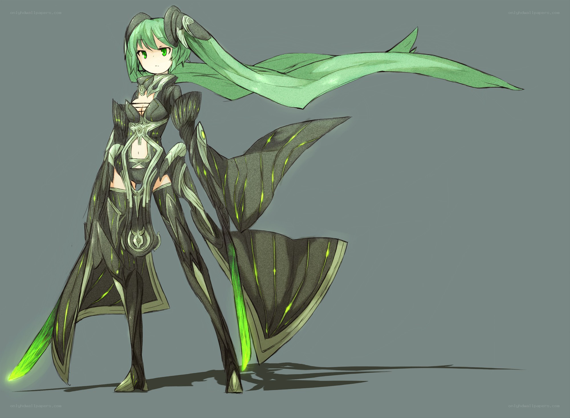 green-haired anime warrior
