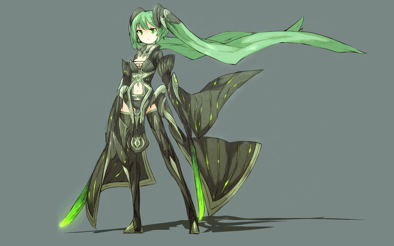 green-haired anime warrior