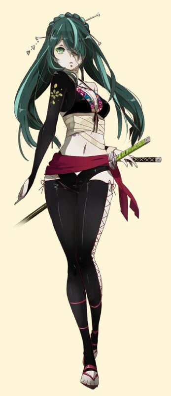 green-haired anime warrior woman