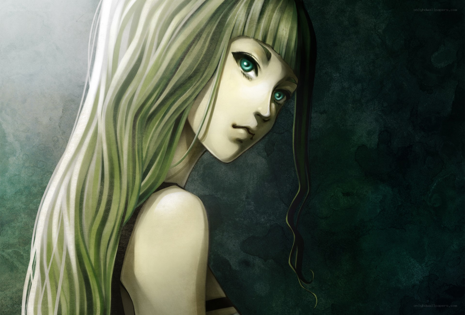 green-haired anime woman