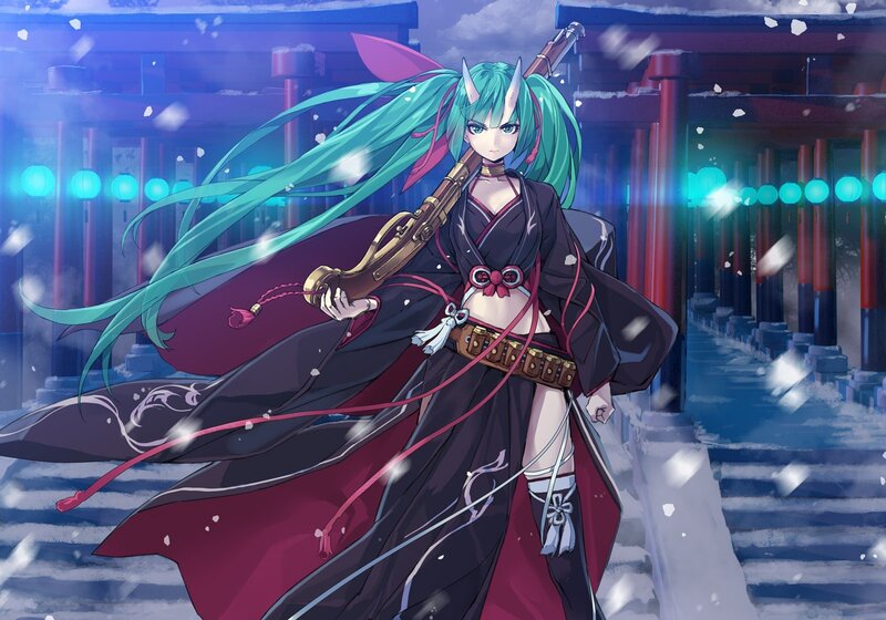 Green-haired Anime Woman — Blue, Dramatic, Winter