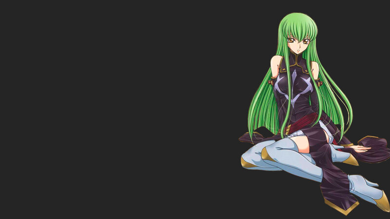Green-haired Anime Woman — Green, Calm, Long Green Hair, Black and White Outfit