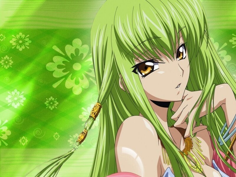 Green-haired Anime Woman — Green, Calm, Long Green Hair, Gold Eyes