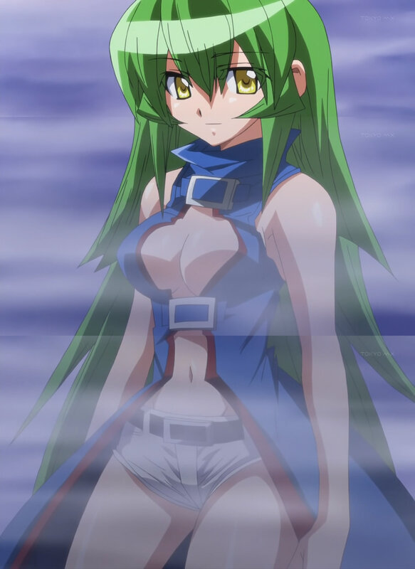 Green-haired Anime Woman — Green, Dramatic, Anime Character, Blue Outfit
