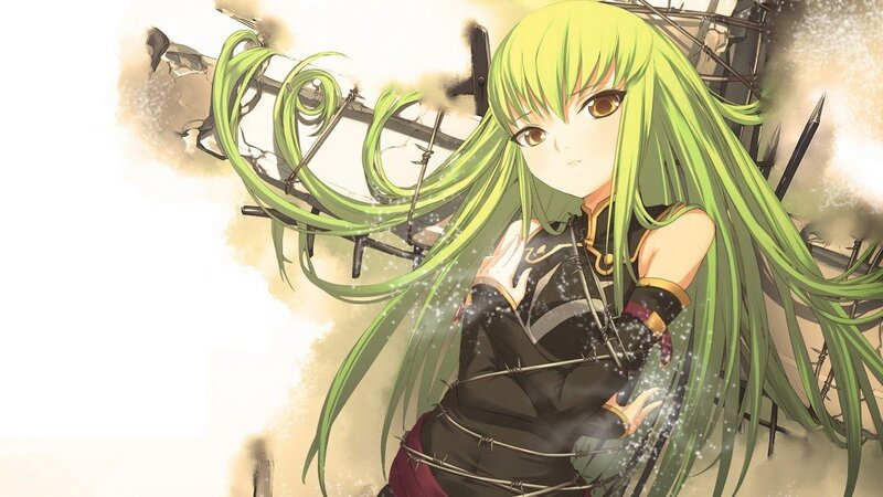 Green-haired Anime Woman — Green, Dramatic, Barbed Wire