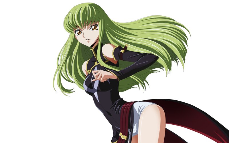 Green-haired Anime Woman — Green, Dramatic, Long Hair, Black Outfit, Cape