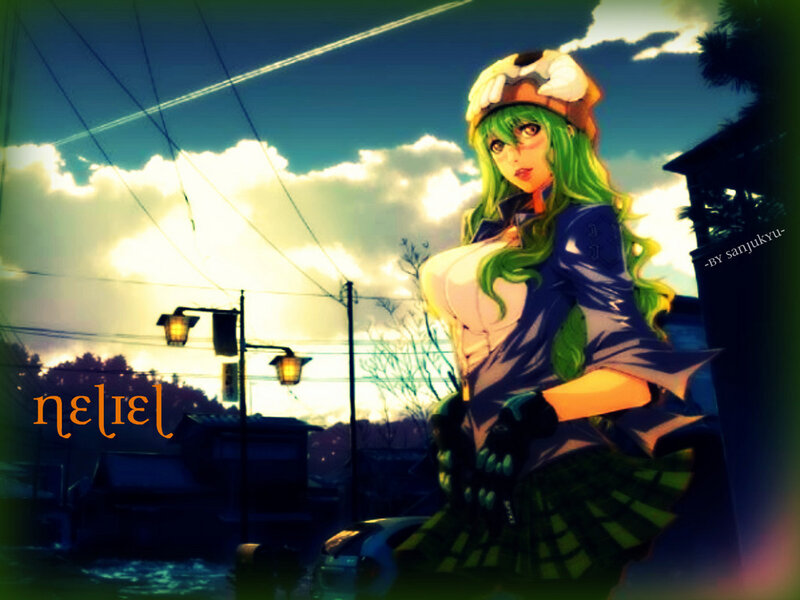 Green-haired Anime Woman — Green, Dramatic, Sunset