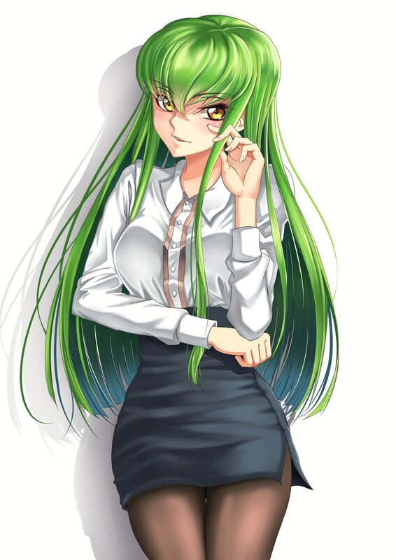 Green-haired Anime Woman — Green, Neutral, White Shirt