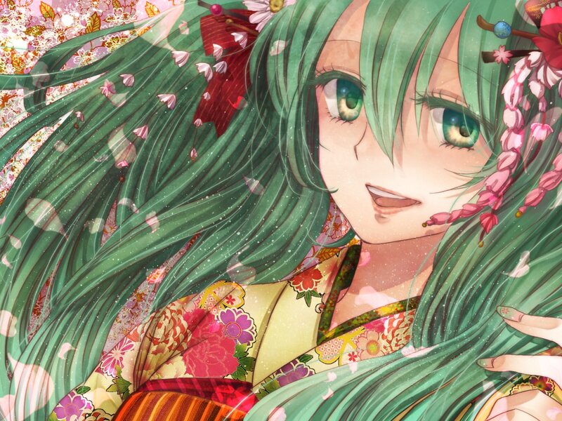 Green-haired Anime Woman — Green, Serene, Spring