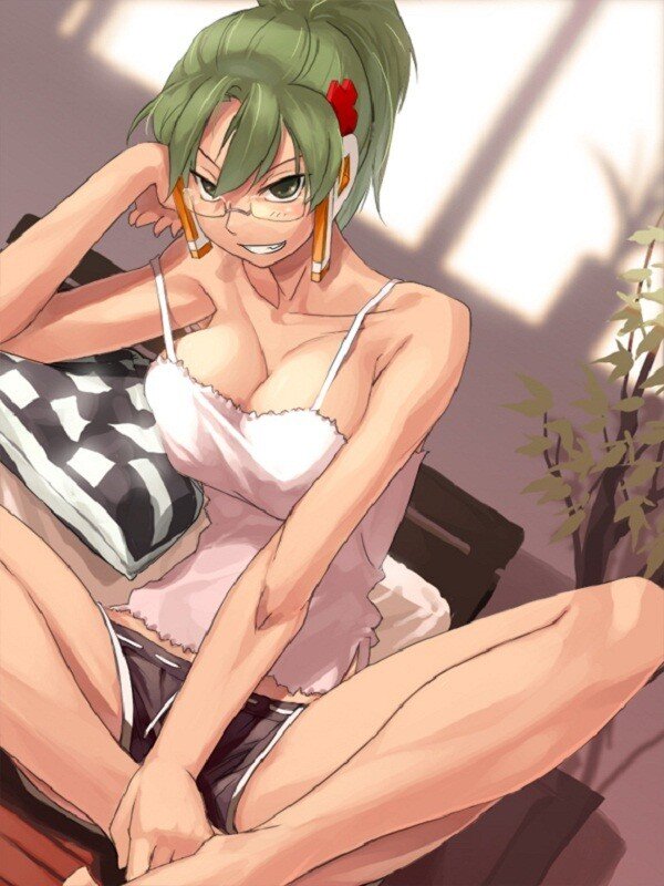 green-haired anime woman in lingerie