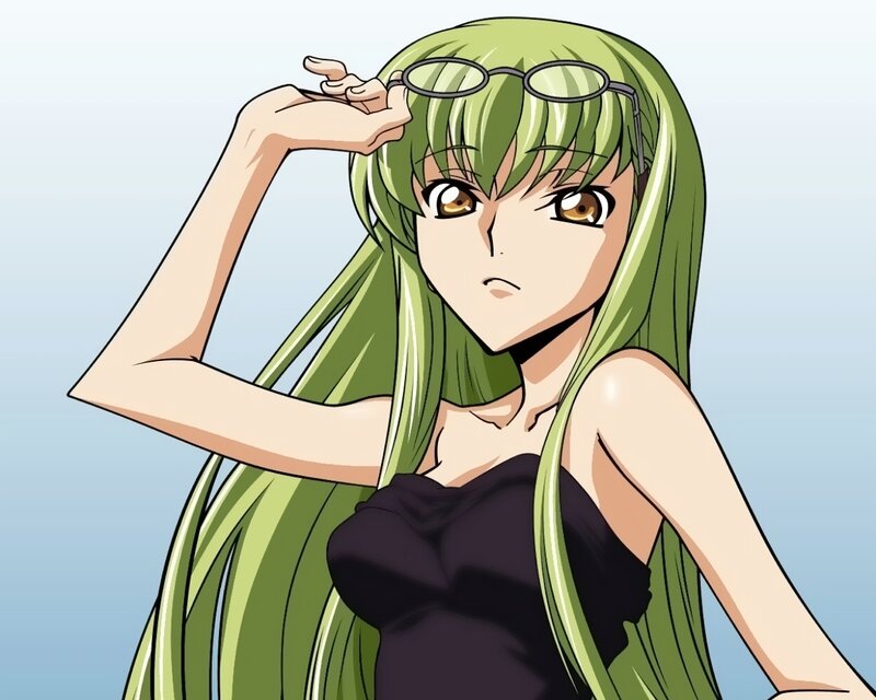 green-haired anime woman with glasses