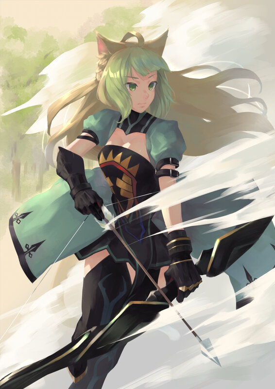 Green-haired Archer with Cat Ears