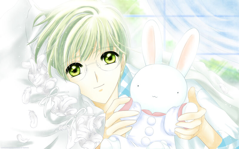green-haired boy with bunny