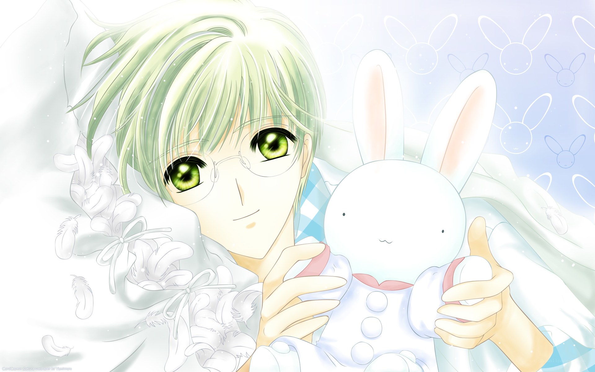 green-haired boy with bunny
