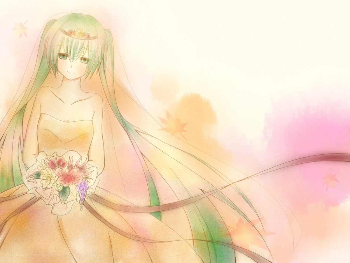 green-haired bride with bouquet