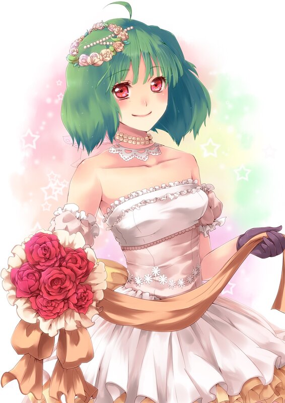 green-haired bride with roses