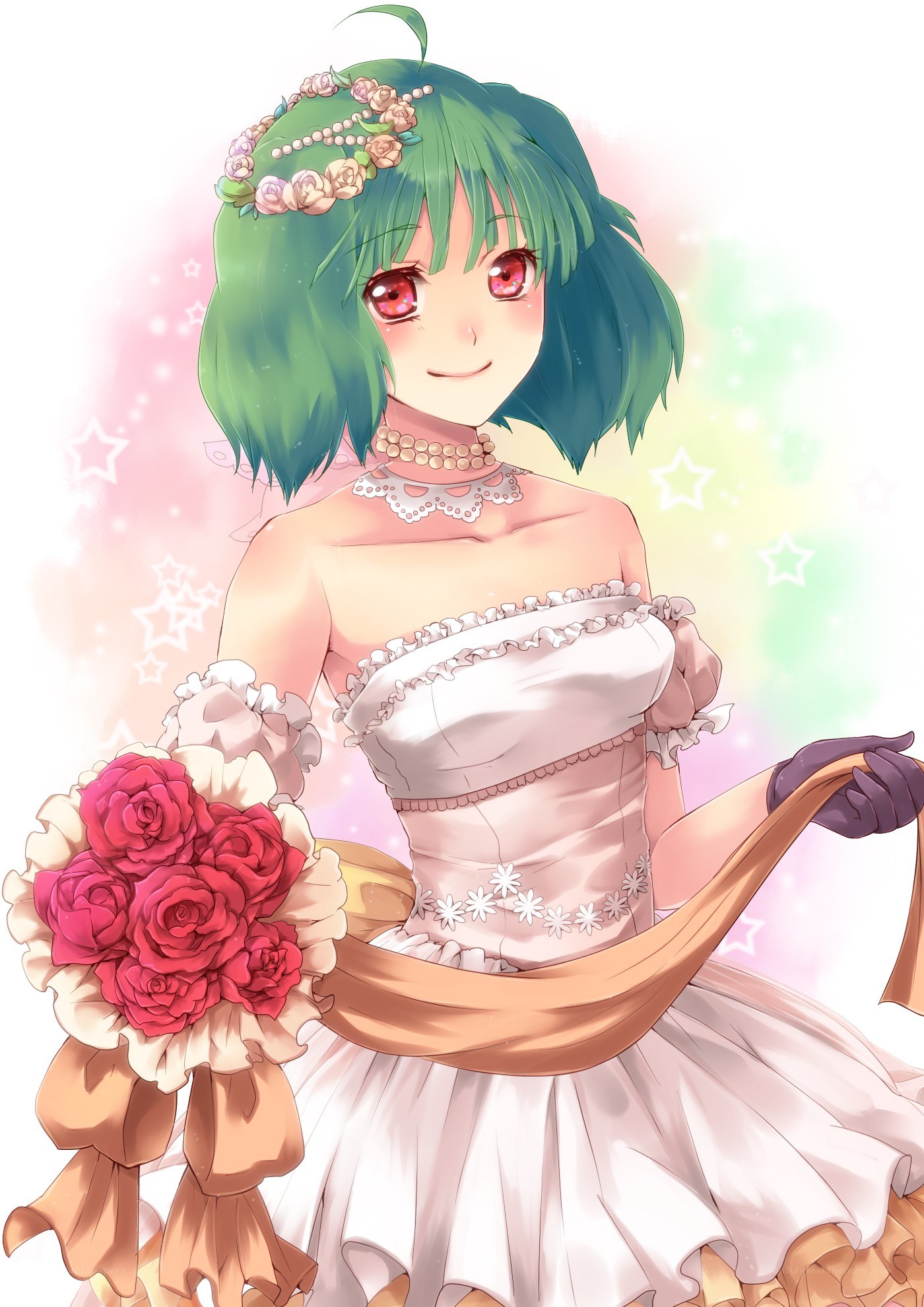 green-haired bride with roses