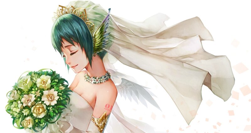 Green-haired Bride with Wings